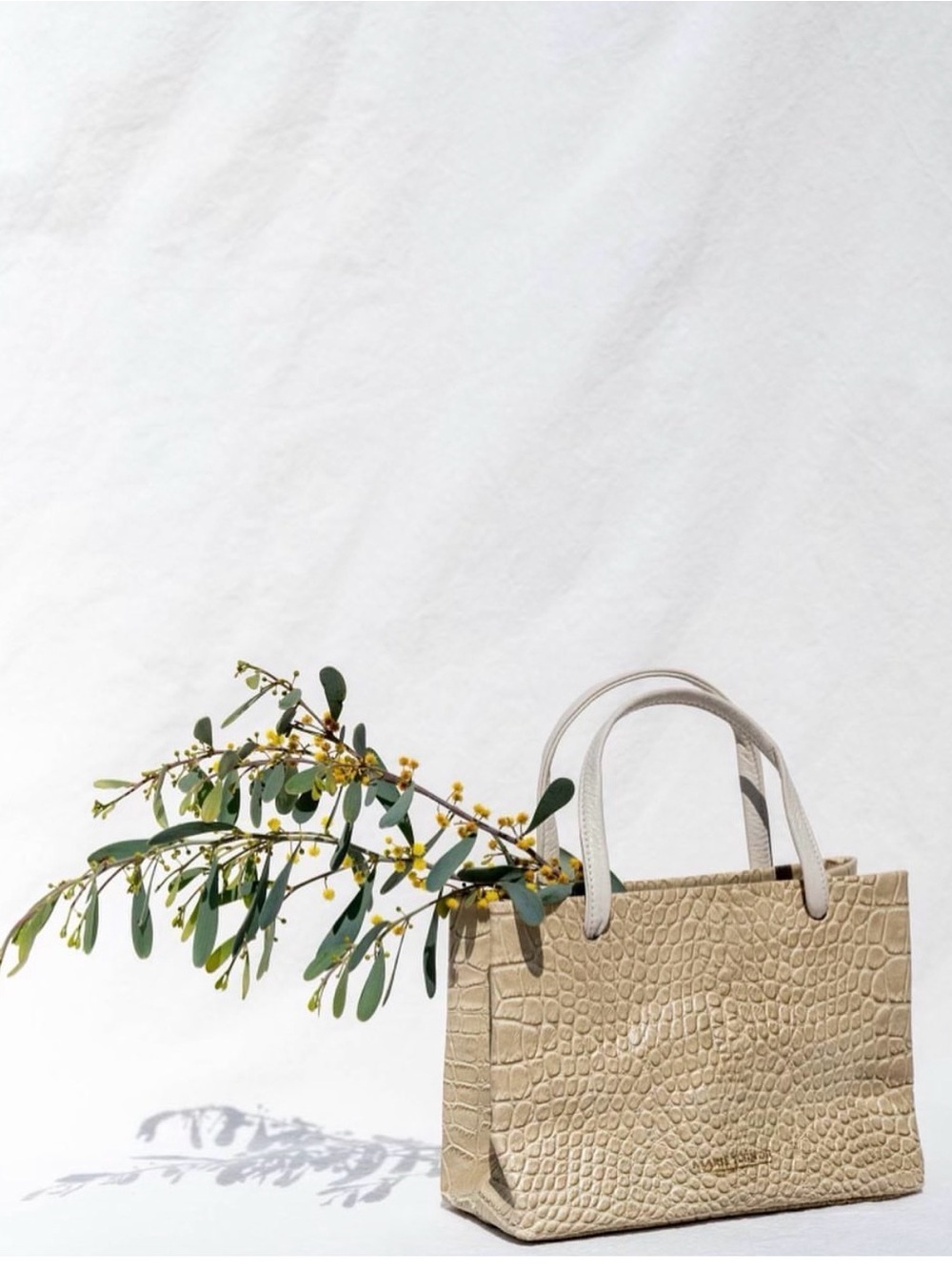 Marie Turnor Merci Mini Neutral Croc-Embossed Top-Handle Bag